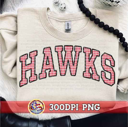 Hawks Gingham Faux Embroidery PNG - Black Red