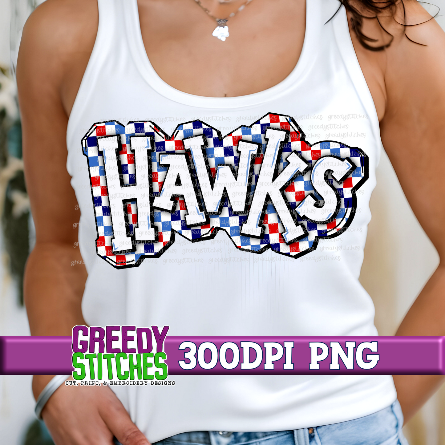 Checker Hawks Plate PNG - Red Navy