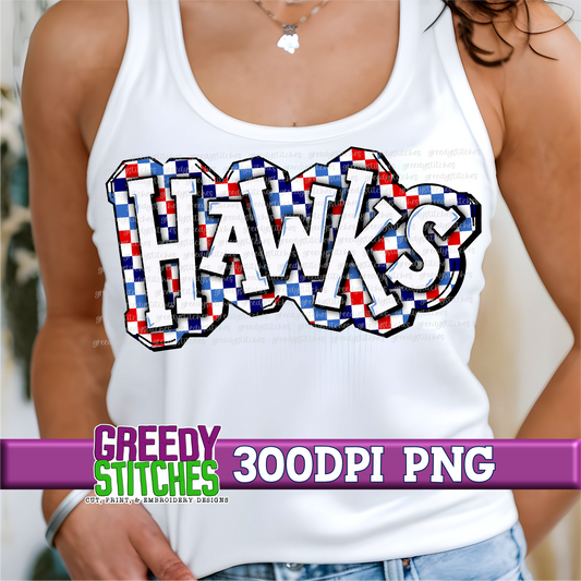 Checker Hawks Plate PNG - Red Navy