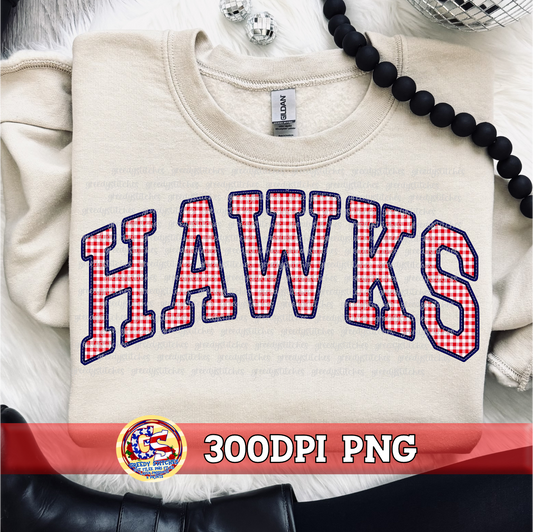 Hawks Gingham Faux Embroidery PNG - Red Navy
