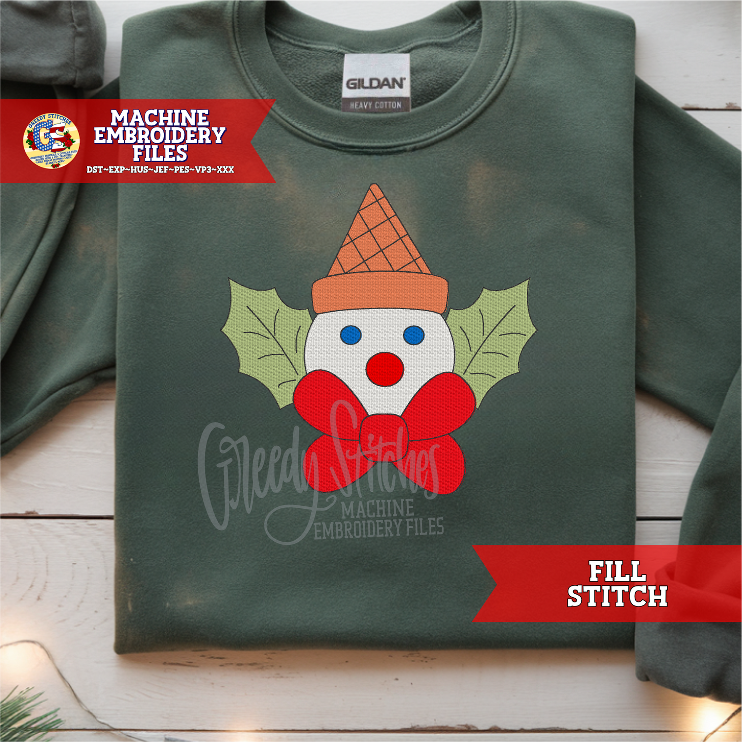 Flying Snowman Fill Stitch Machine Embroidery Design  - New Orleans Christmas Snowman