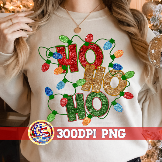 Ho Ho Ho Faux Embroidery Sequins PNG for Sublimation