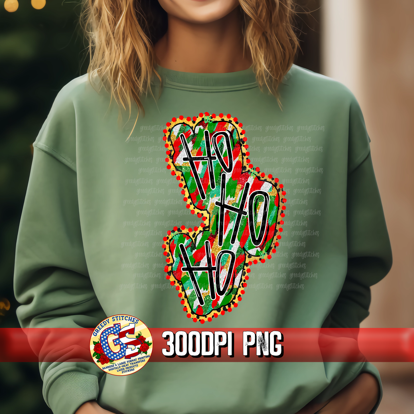 Ho Ho Ho Red Green Foil Christmas PNG