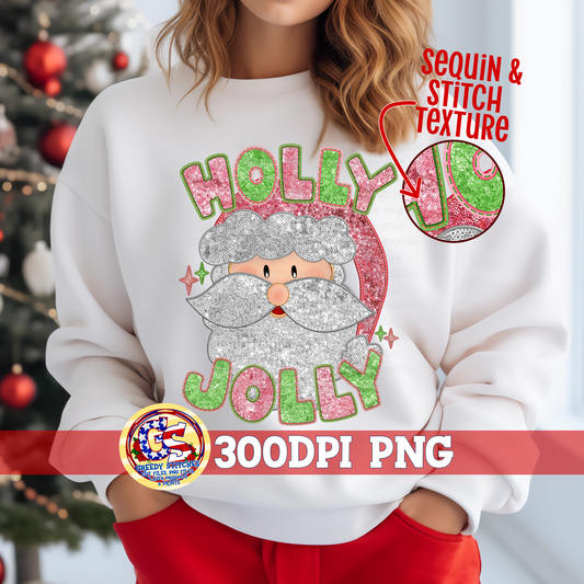 Santa Holly Jolly Faux Embroidery Sequins PNG
