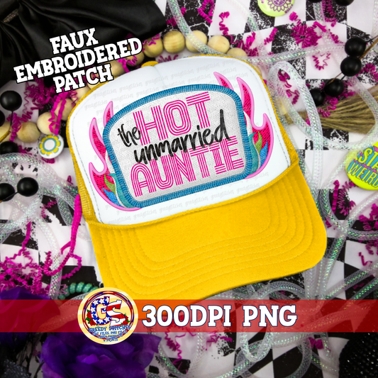 The Hot Unmarried Auntie PNG - Faux Embroidered Hat Patch