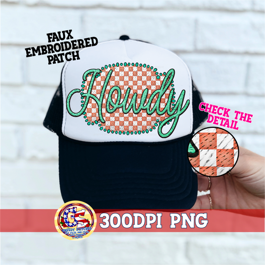 Howdy PNG - Faux Embroidered Patch Trucker Hats PNG