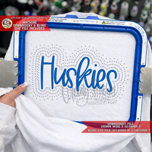 Huskies Script Bling & Machine Embroidery Design