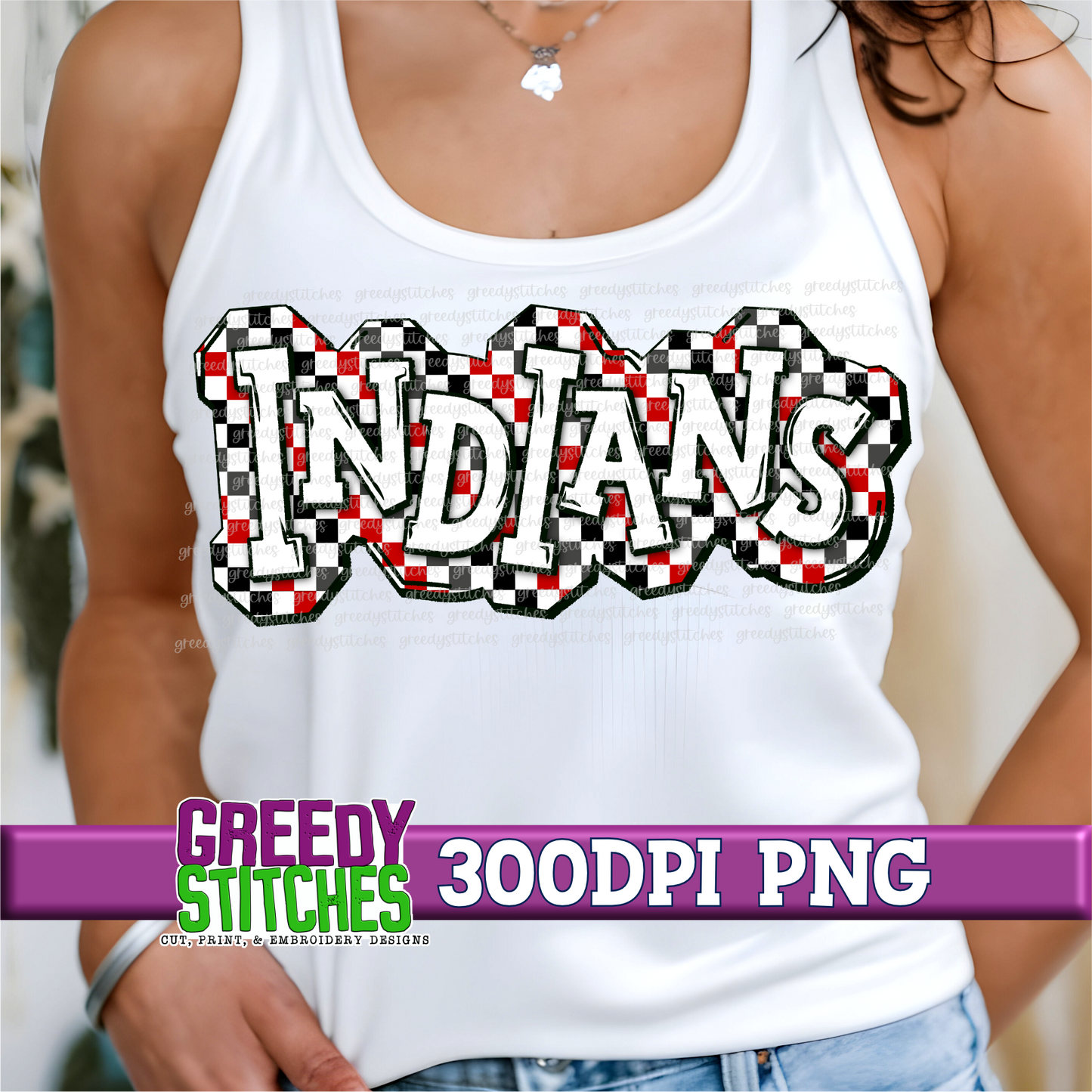Checker Indians Plate PNG - Red Black
