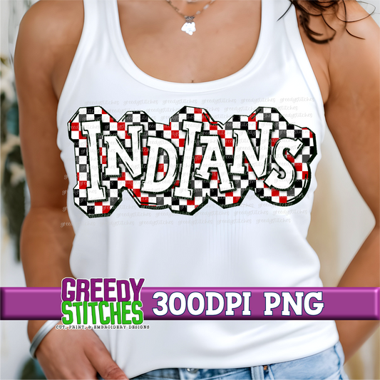 Checker Indians Plate PNG - Red Black