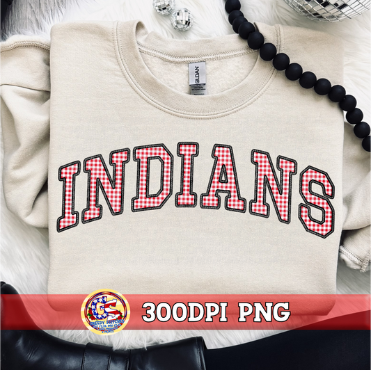Indians Gingham Faux Embroidery PNG - Red Black