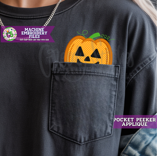 Jack O Lantern Applique Pocket Peeker Machine Embroidery Design