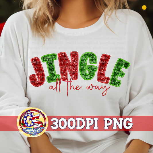 Jingle All the Way Faux Sequin Embroidery PNG