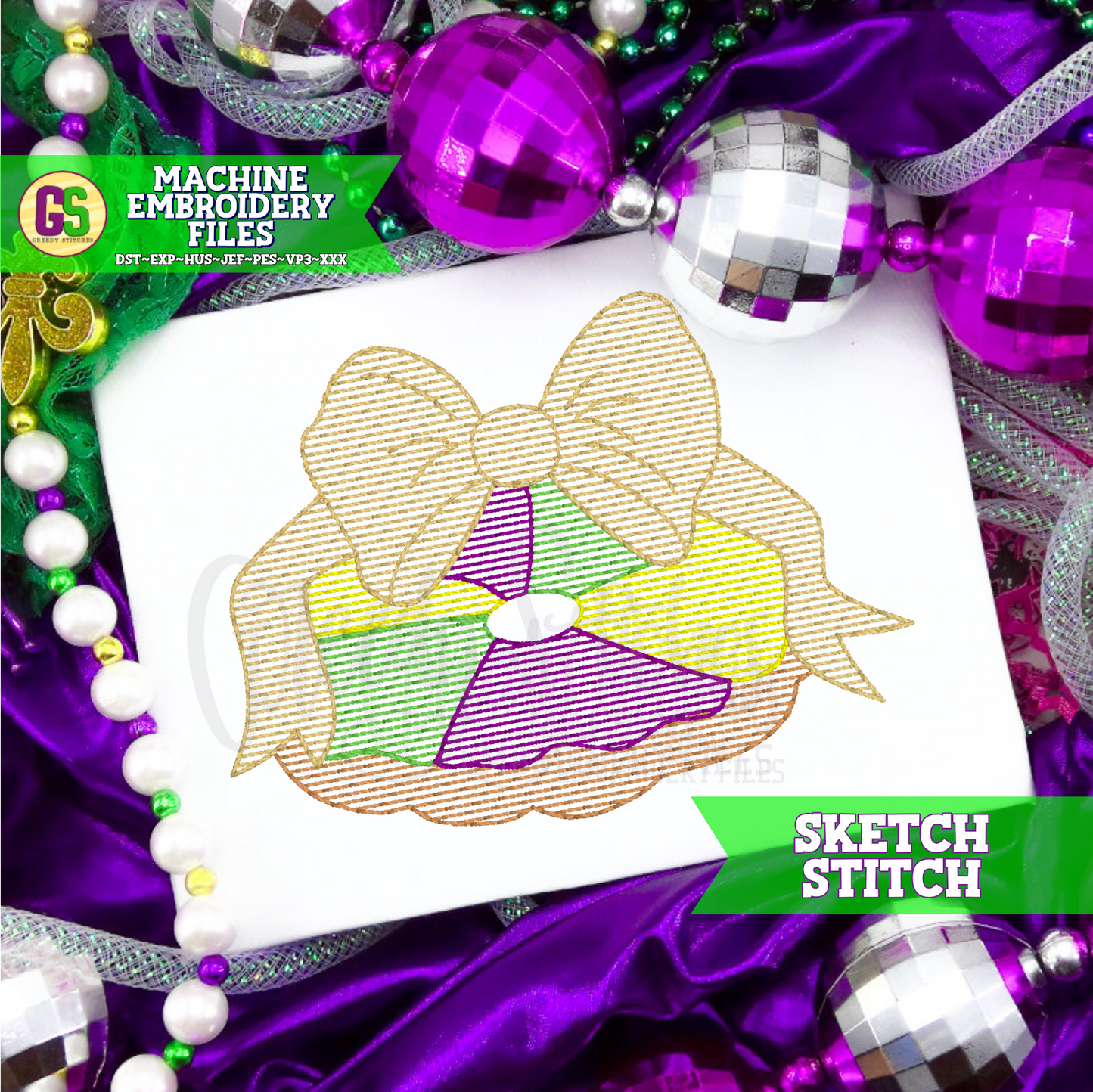 King Cake with Bow Sketch Machine Embroidery Design