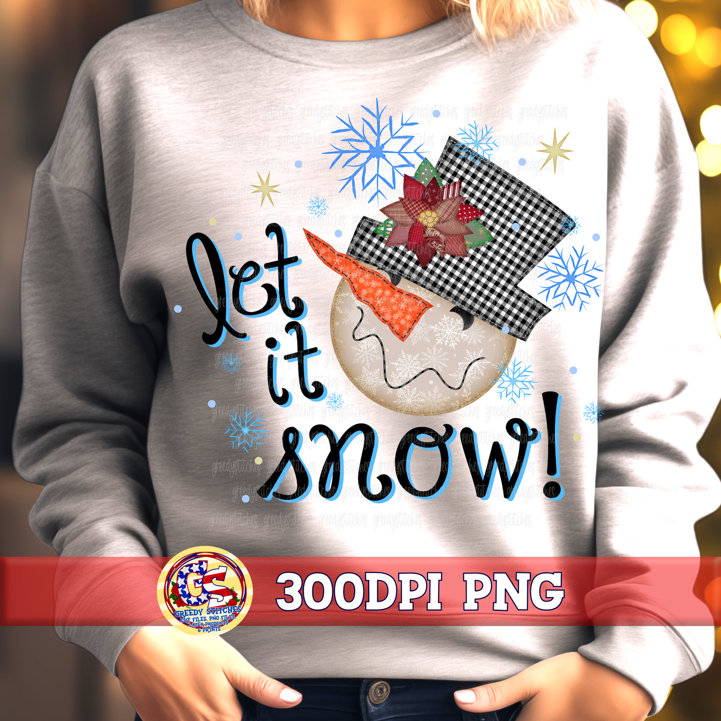 Patchwork Snowman with Poinsettia PNG