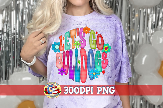Let's Go Bulldogs Groovy Retro Flowers PNG for Sublimation