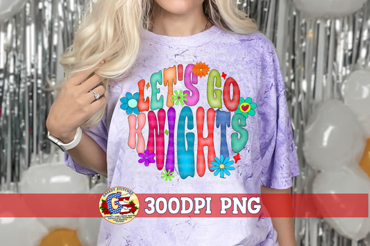 Let's Go Knights Retro Groovy Flowers PNG for Sublimation