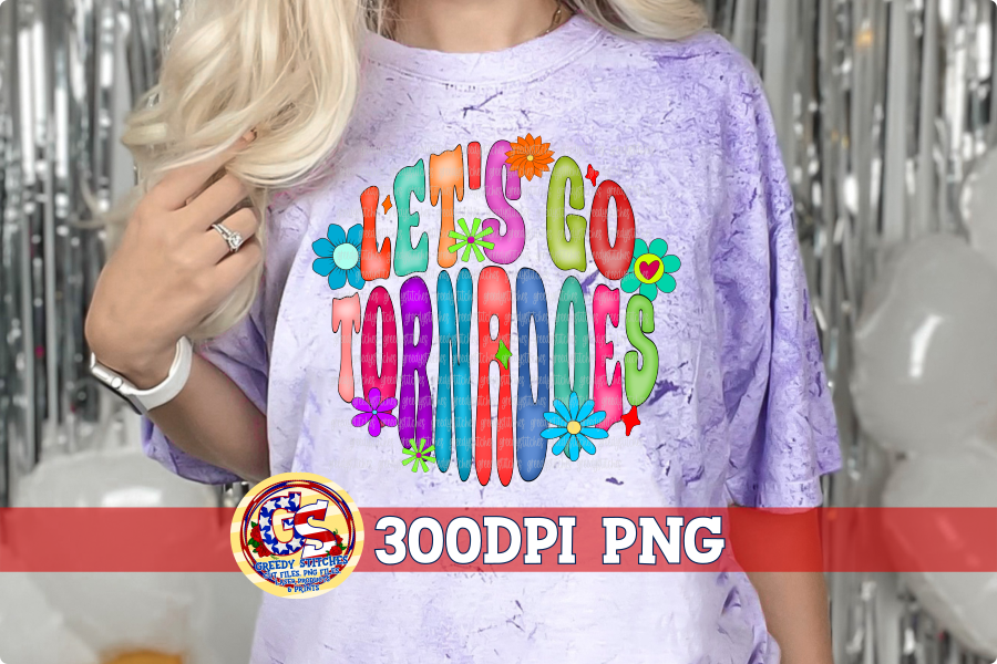 Let's Go Tornadoes Groovy Retro Flowers PNG for Sublimation