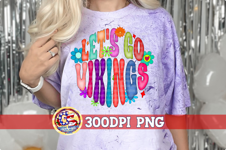 Let's Go Vikings Groovy Retro Flowers PNG for Sublimation