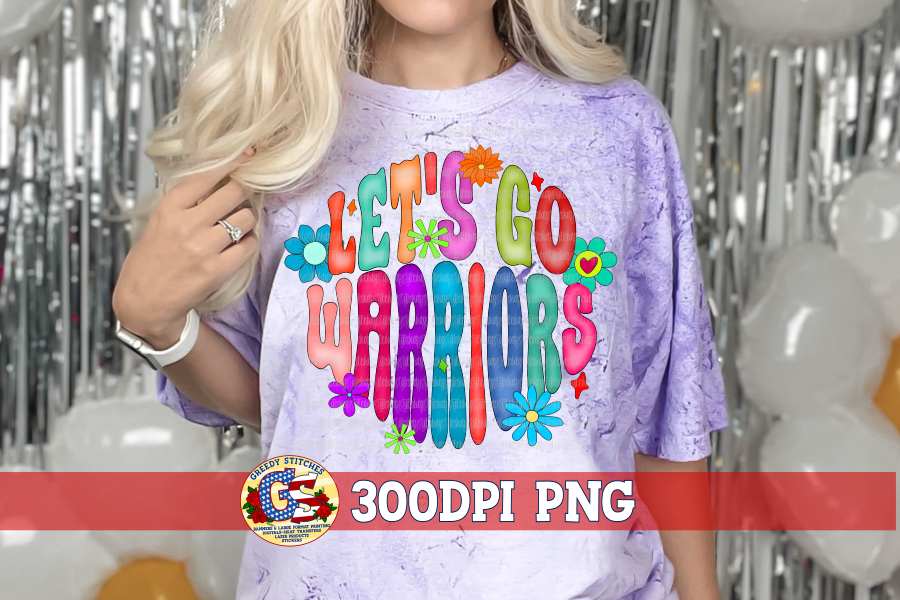 Let's Go Warriors Groovy Retro Flowers PNG Sublimation