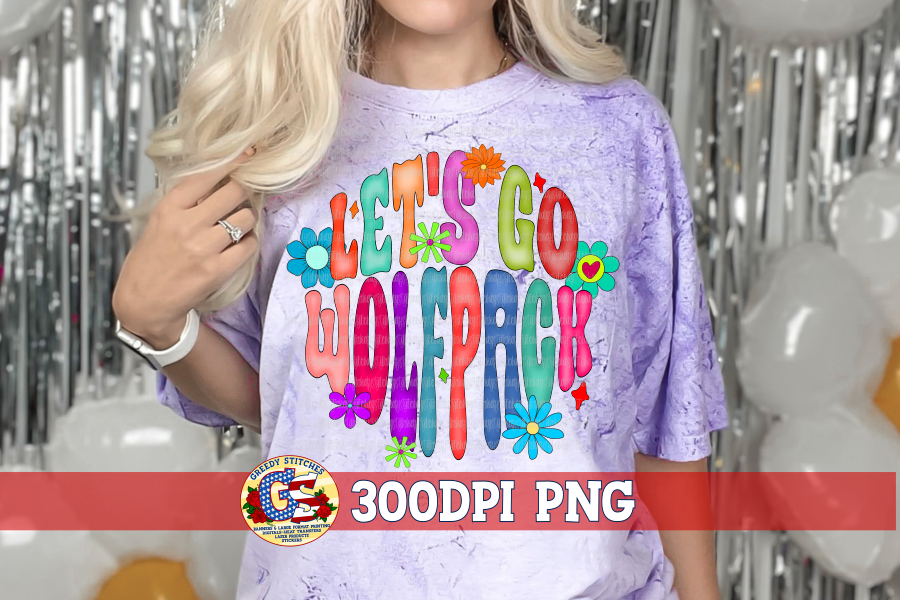 Let's Go Wolfpack Groovy Retro Flowers PNG for Sublimation