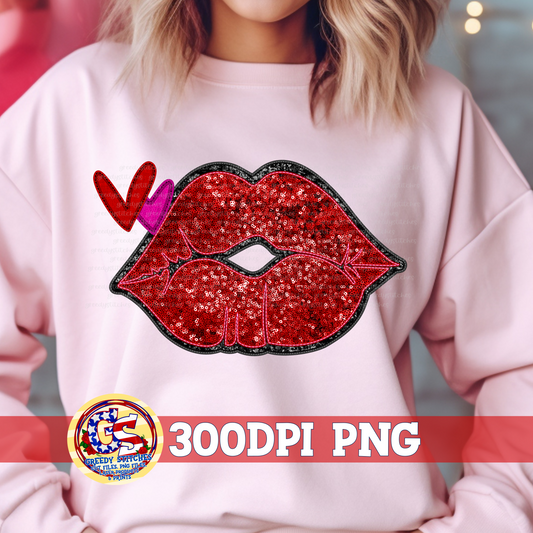 Red Lips Faux Embroidery Sequins PNG