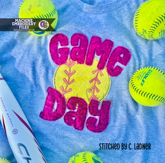 Baseball Softball Game Day Bean Stitch Applique Machine Embroidery Design