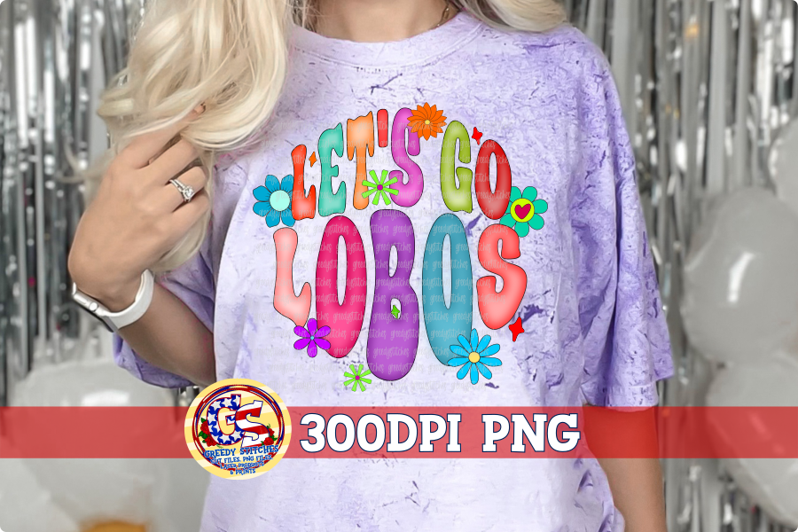 Let's Go Lobos Retro Flowers PNG for Sublimation