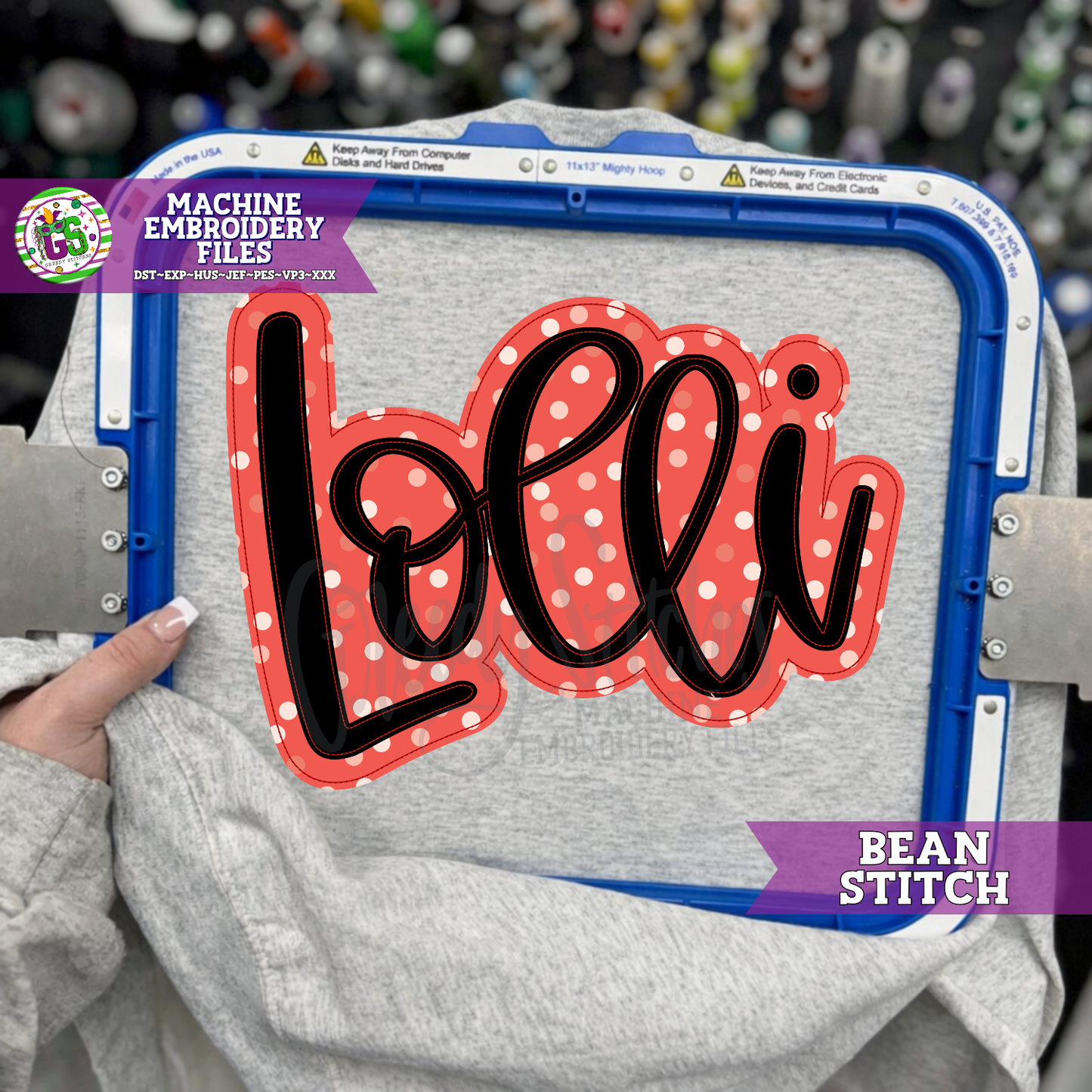 Lolli Bean Stitch Double Applique Machine Embroidery Design