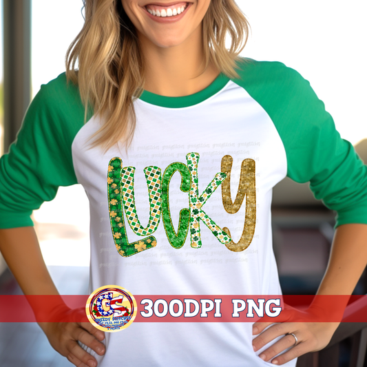 Lucky Faux Embroidery Sequins St. Patrick's Day PNG