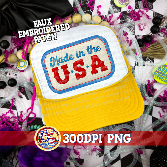 Made in the USA PNG - Faux Embroidered Hat Patch