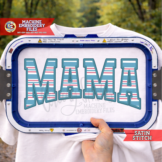 Mama Arched Varsity Satin Stitch Applique Machine Embroidery