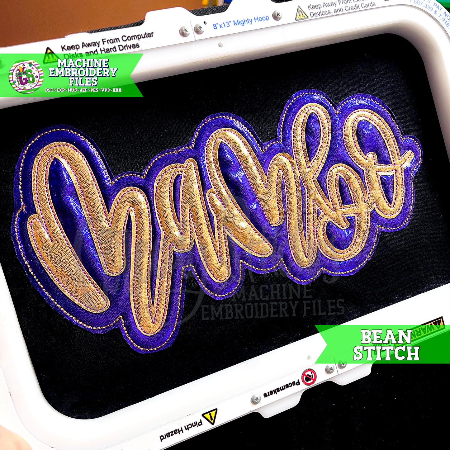 Mambo Bean Stitch Double Applique for Machine Embroidery - Mardi Gras Applique