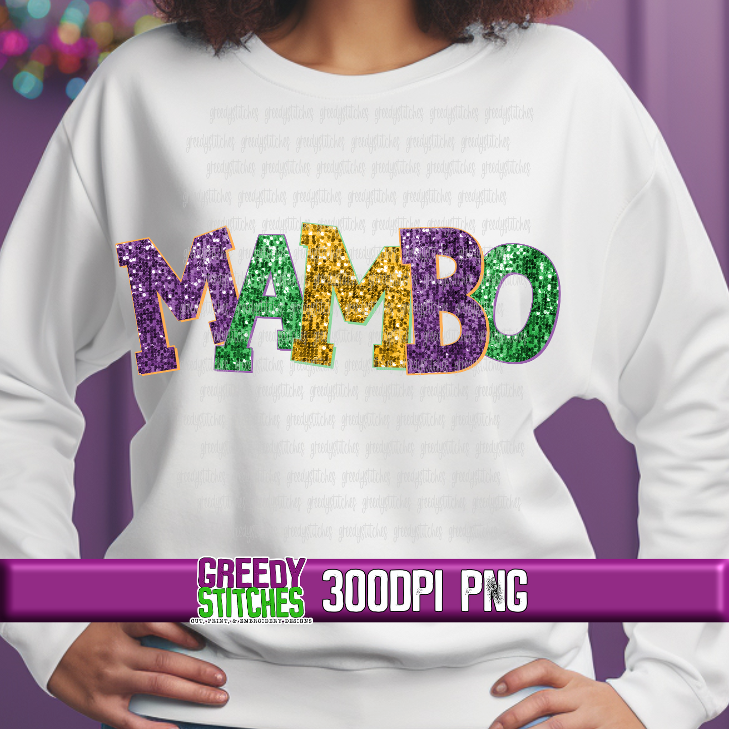 Mambo Varsity Faux Embroidery Sequins PNG