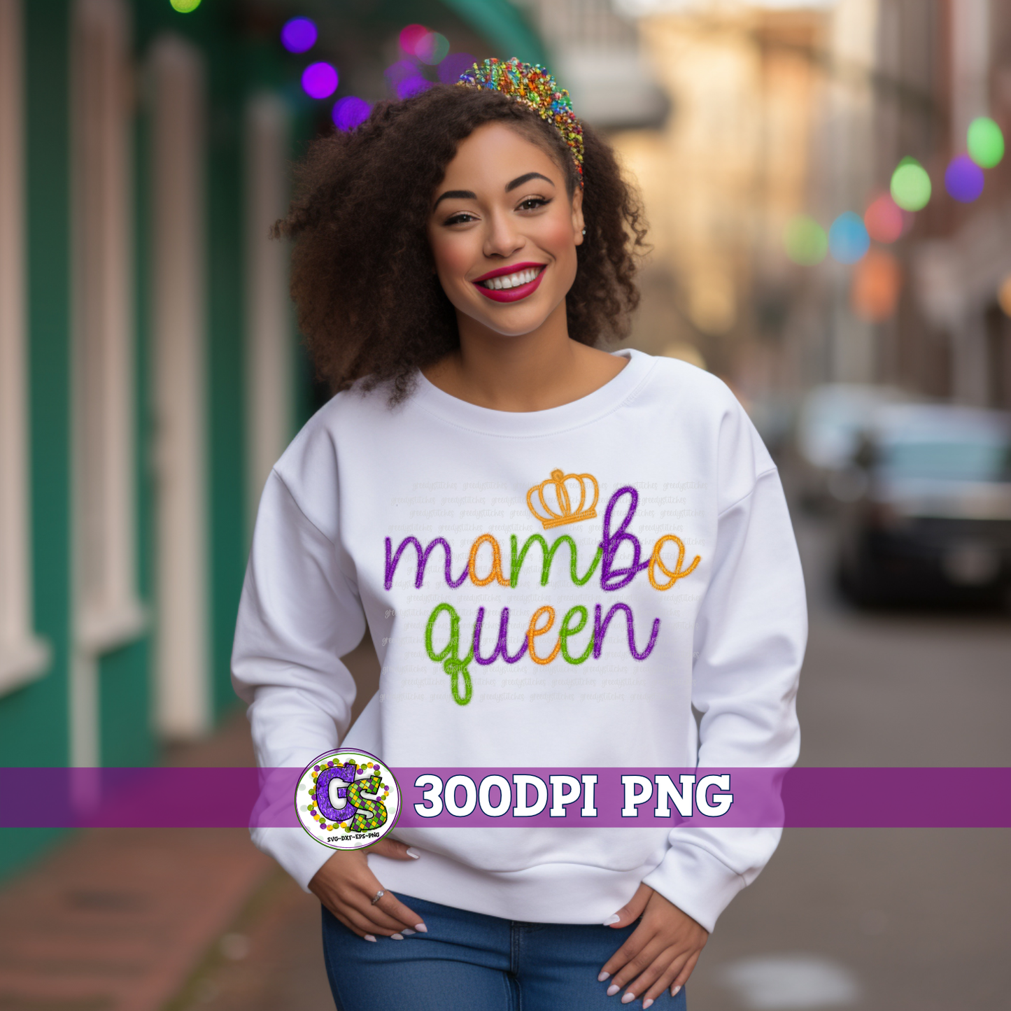 Mardi Gras Mambo Queen Faux Tinsel PNG