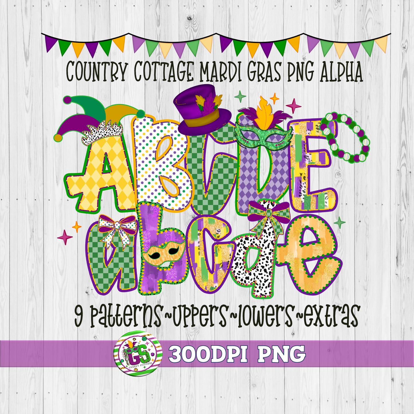 Country Cottage Mardi Gras Alpha Set PNG