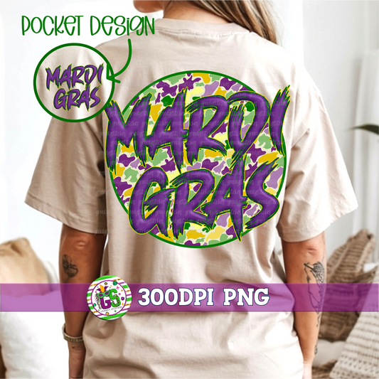 Mardi Gras Camo Round with Pocket PNG - Mardi Gras