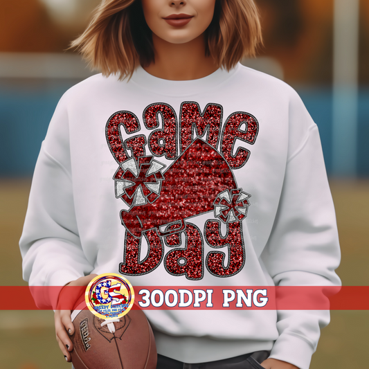 Game Day Cheer Faux Embroidery Sequins Maroon PNG