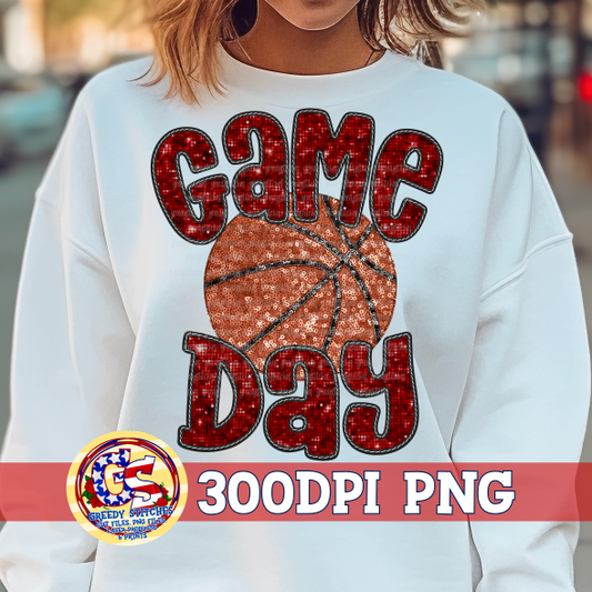 Basketball Game Day Maroon Faux Embroidery Sequins PNG