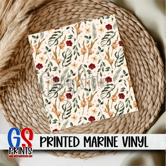 Maroon Flowers with Greenery Marine Vinyl