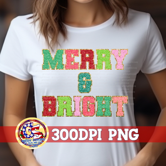 Merry & Bright Chenille Letters PNG for Sublimation