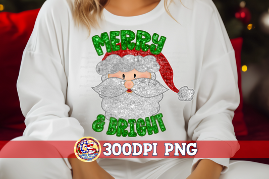 Merry & Bright Santa Faux Sequin Embroidery PNG