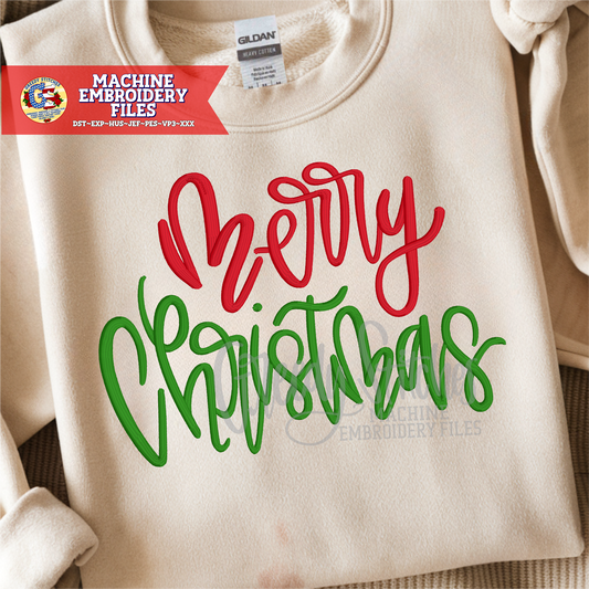 Hand Lettered Merry Christmas Machine Embroidery Design