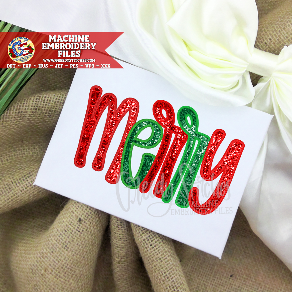 merry Satin Stitch Applique Machine Embroidery Design Greedy Stitches