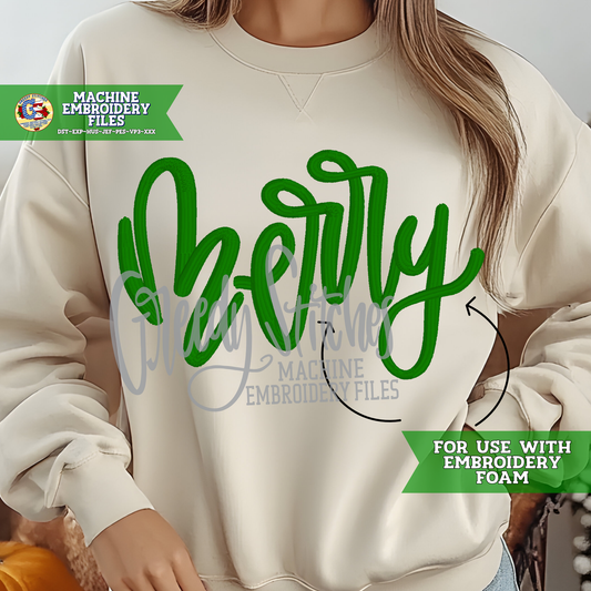 Hand Lettered Merry Machine Embroidery Design - FOR PUFF FOAM