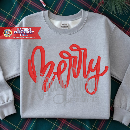 Hand Lettered Merry Machine Embroidery Design