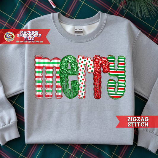 Merry Zigzag Stitch Applique Machine Embroidery Design
