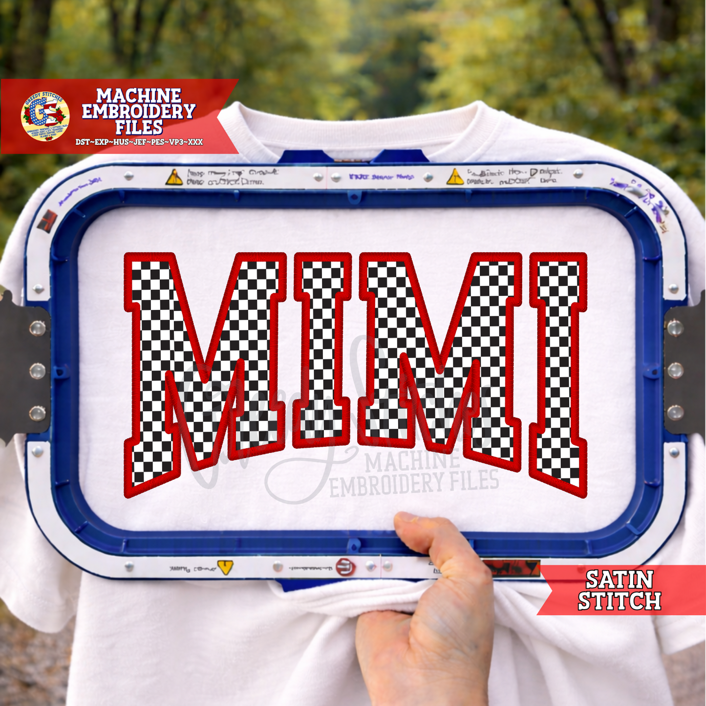 Mimi Arched Varsity Satin Stitch Applique Machine Embroidery Design
