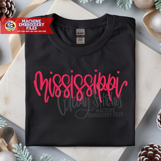 mississippi Hand Lettered Machine Embroidery Design