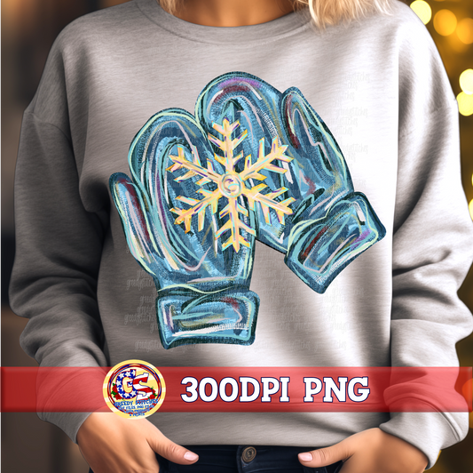 Hand Drawn Mittens with Snowflake PNG