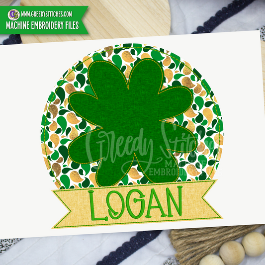 Clover with Name Plate Applique Machine Embroidery Design
